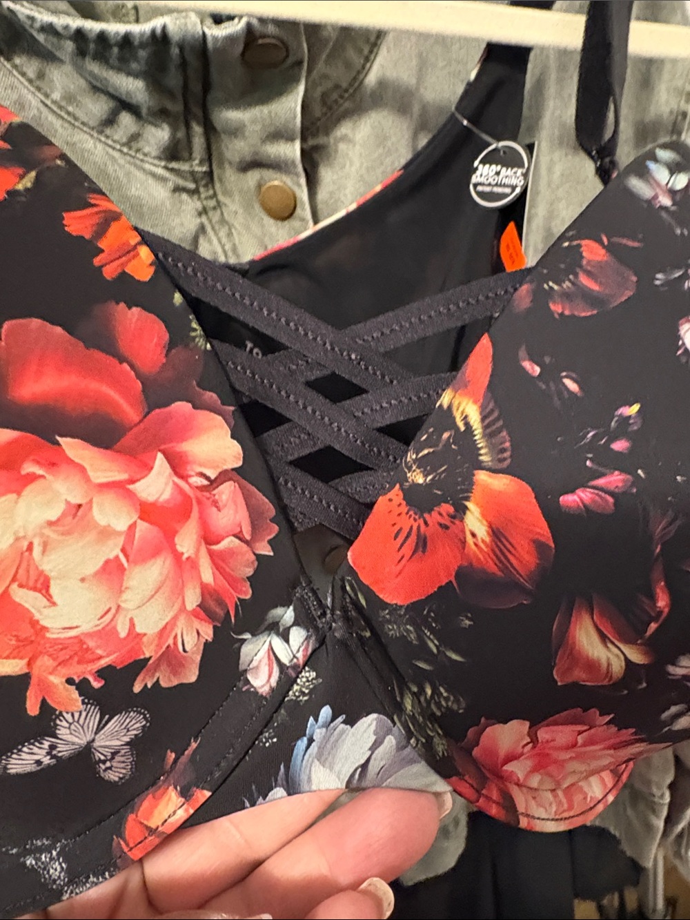 Torrid Black Floral Plunge Push Up Bra with Multicolor Blooms - Picture 6 of 8